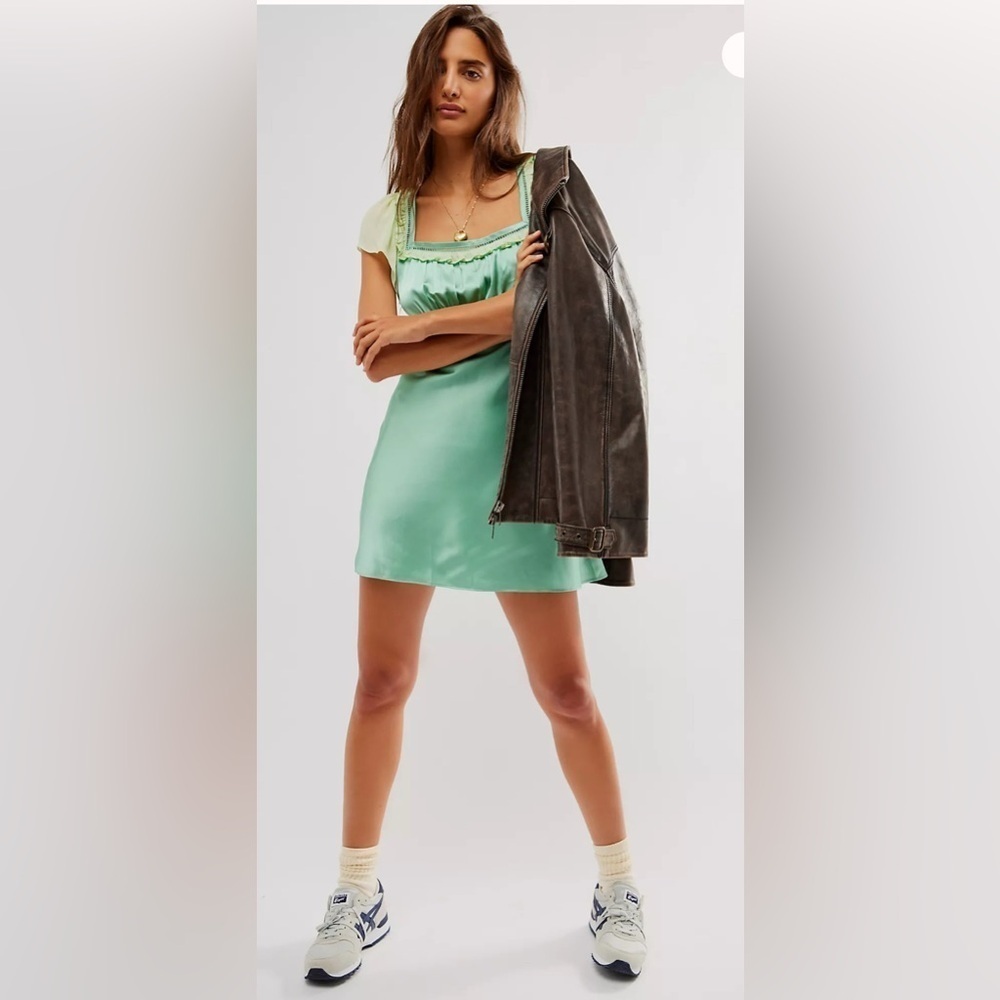 Free People Violet Visions Satin Mini Dress - Mint Green - Size 4